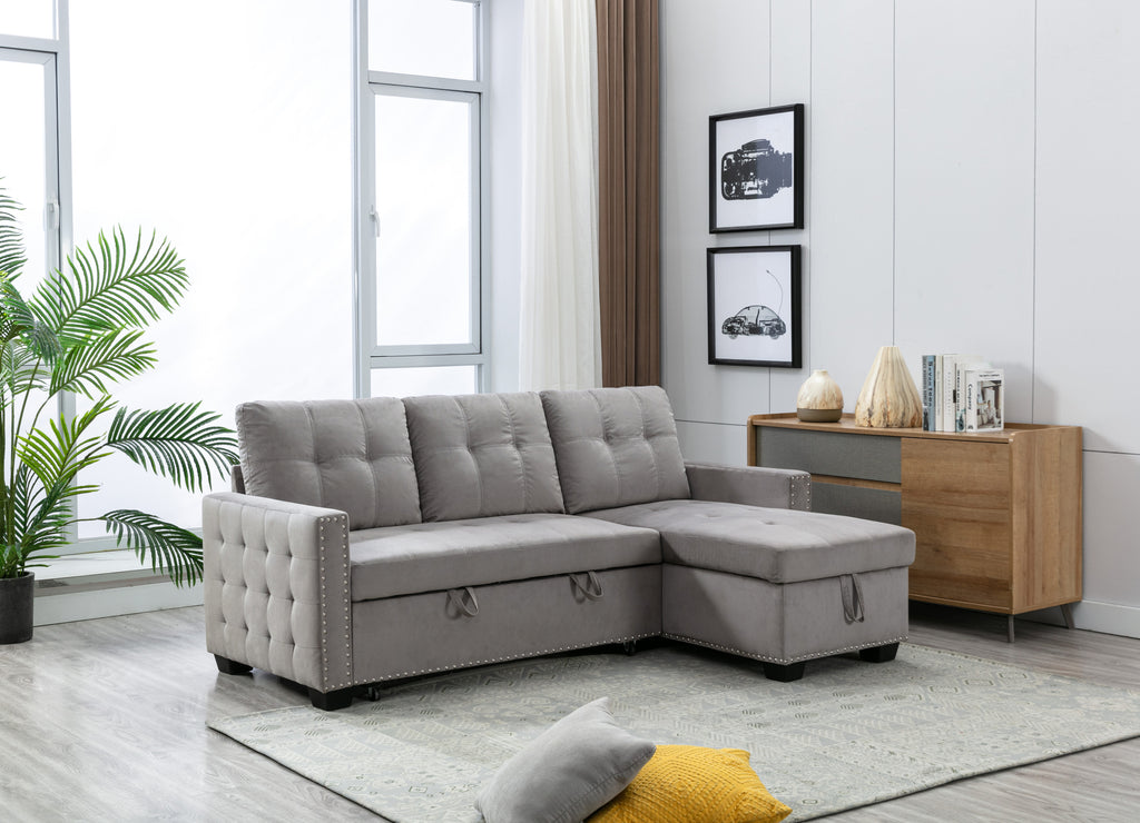WIIS' IDEA™ Reversible  L-Shape Sectional Storage Sleeper Sofa Bed With Storage