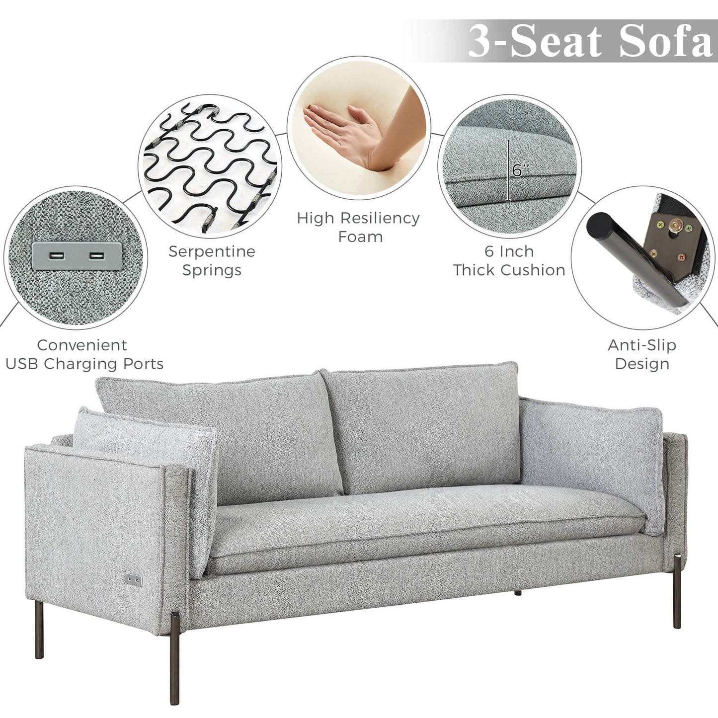 Gray (3 Seat Sofa)