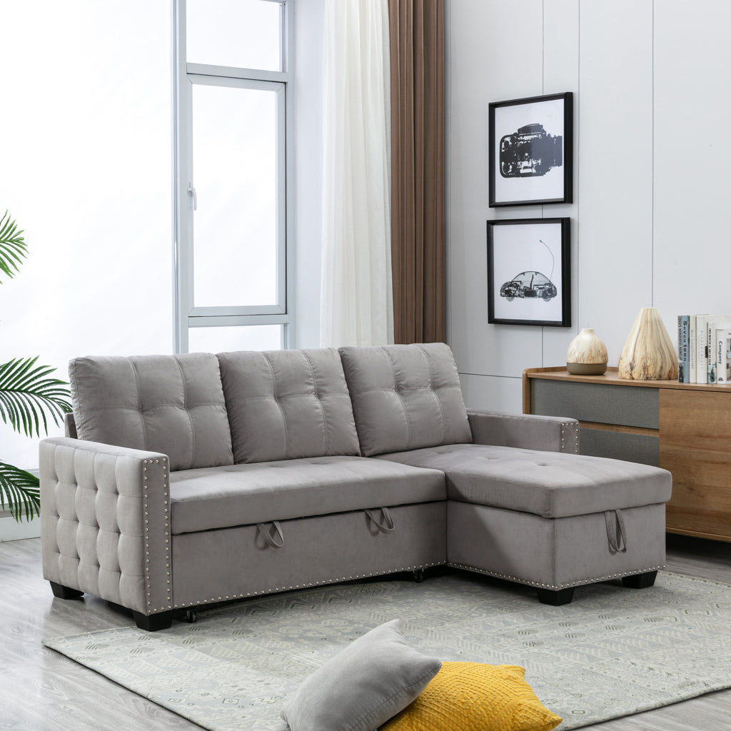 WIIS' IDEA™ Reversible  L-Shape Sectional Storage Sleeper Sofa Bed With Storage