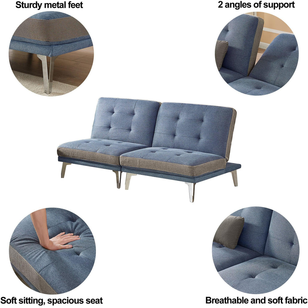 WIIS' IDEA™ 2 PCS Modular Sectional Convertible Sofa Bed - Blue