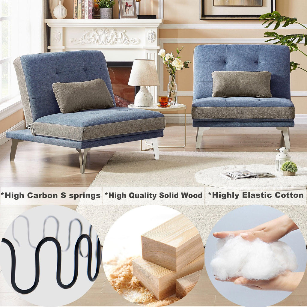 WIIS' IDEA™ 2 PCS Modular Sectional Convertible Sofa Bed - Blue