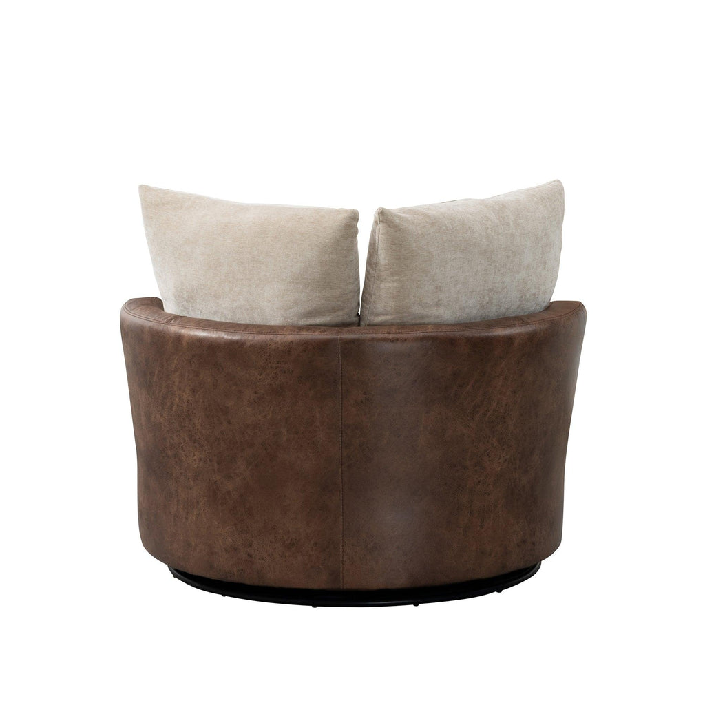 WIIS' IDEA™ 360 Degree Swivel Round Armchair Sofa - Beige&Brown
