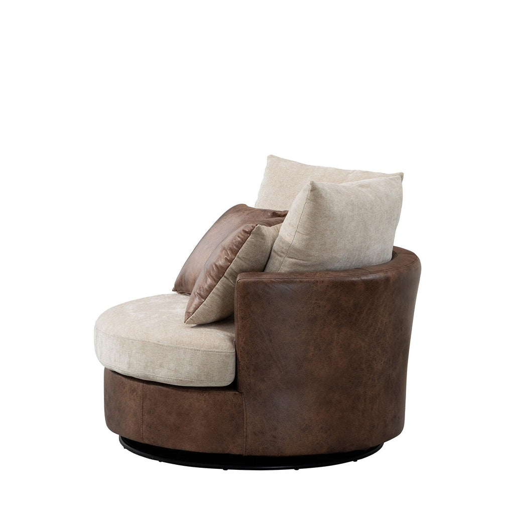 WIIS' IDEA™ 360 Degree Swivel Round Armchair Sofa - Beige&Brown
