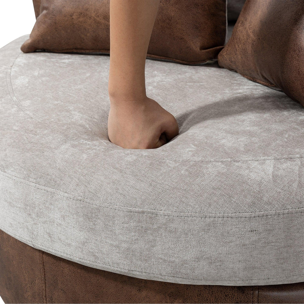 WIIS' IDEA™ 360 Degree Swivel Round Armchair Sofa - Light Grey&Brown