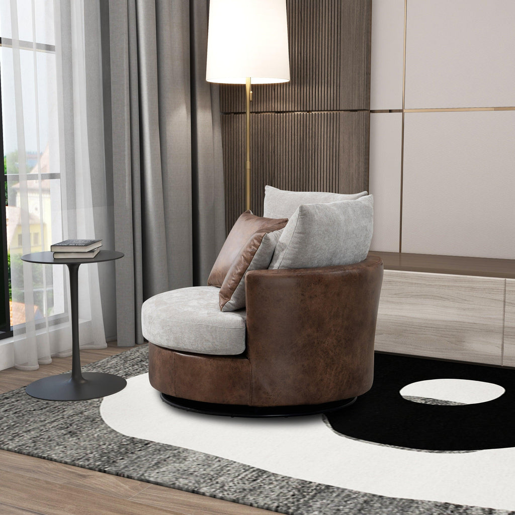 WIIS' IDEA™ 360 Degree Swivel Round Armchair Sofa - Light Grey&Brown