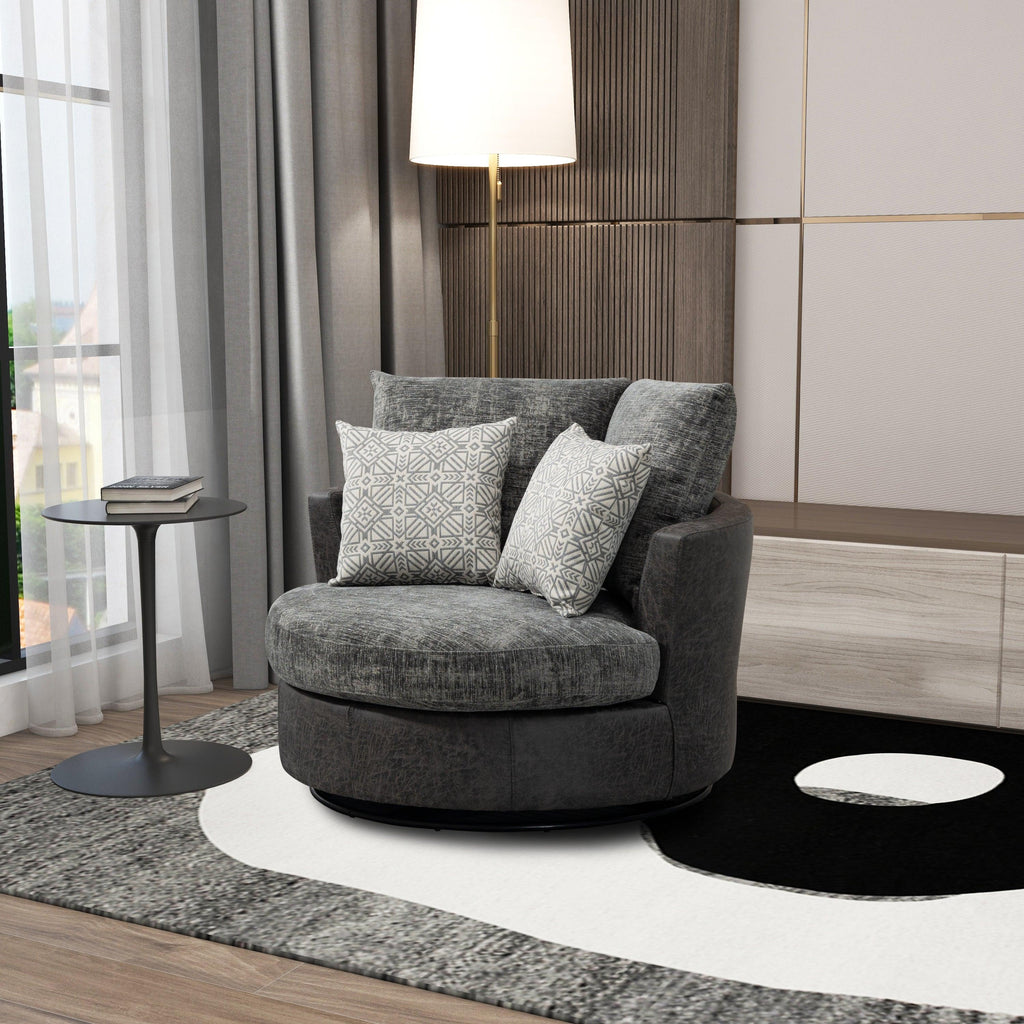 WIIS' IDEA™ 360 Degree Swivel Round Armchair Sofa - Valley Grey&Dark Grey.