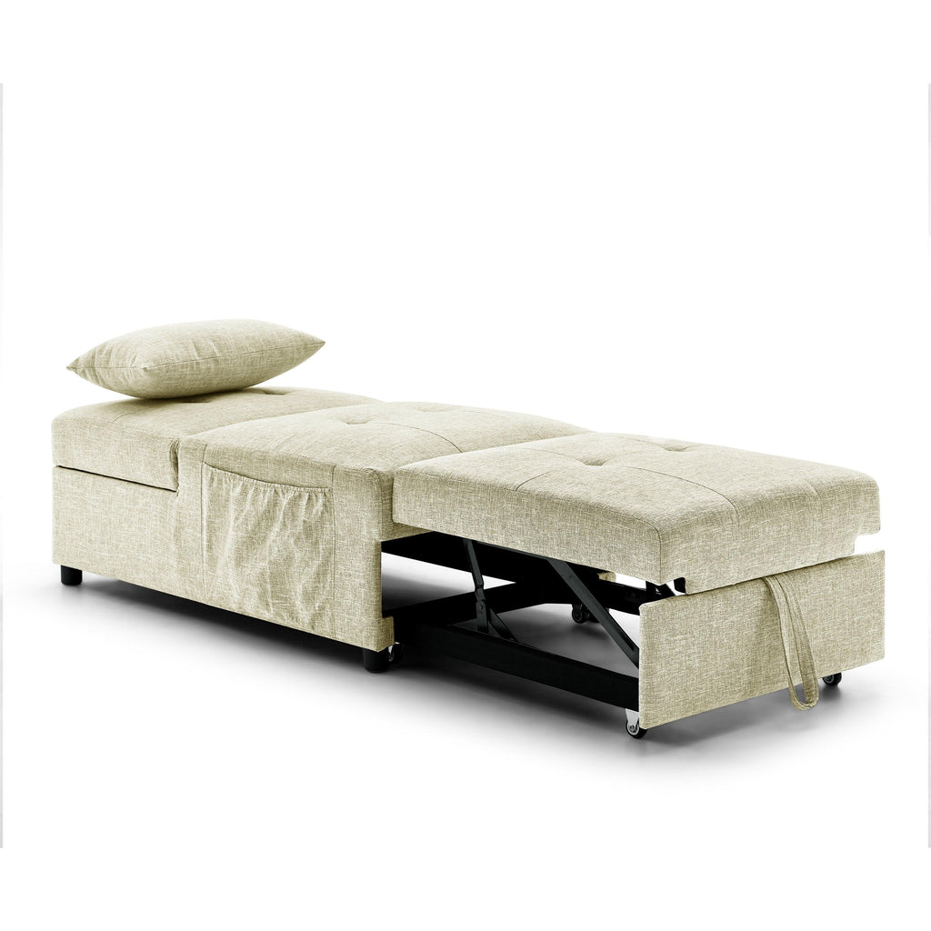WIIS' IDEA™ 4 in 1 Function Folding Ottoman Sleeper Sofa Bed - Begie