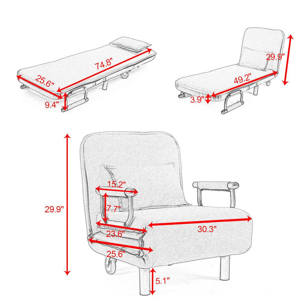 WIIS' IDEA™ Adjustable Folding 2 in 1 Sofa Bed & Armchair Sofa - Blue