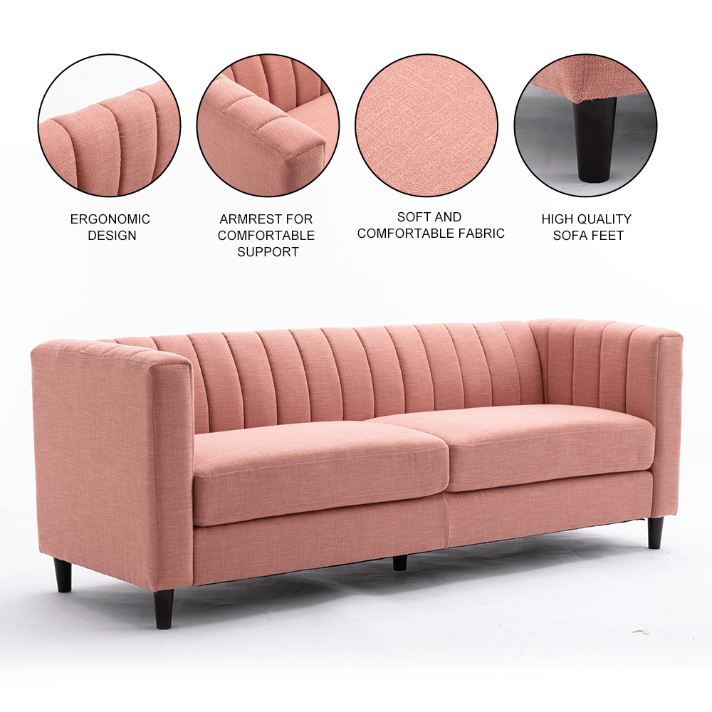 WIIS' IDEA™ Breathable Linen Fabric 3 Seaters Sofa With Wooden Base - Rose