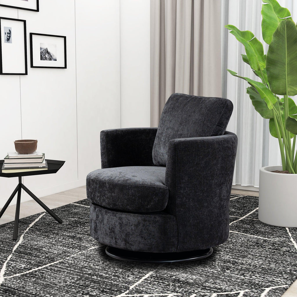 WIIS' IDEA™ Chenille Round Armchair Sofa  For Living Room - Black