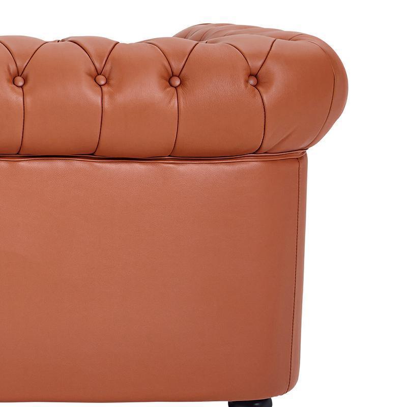 WIIS' IDEA™ Chesterfield Genuine Leather Armchair Sofa With Solid Wood Oak Legs - Light Brown