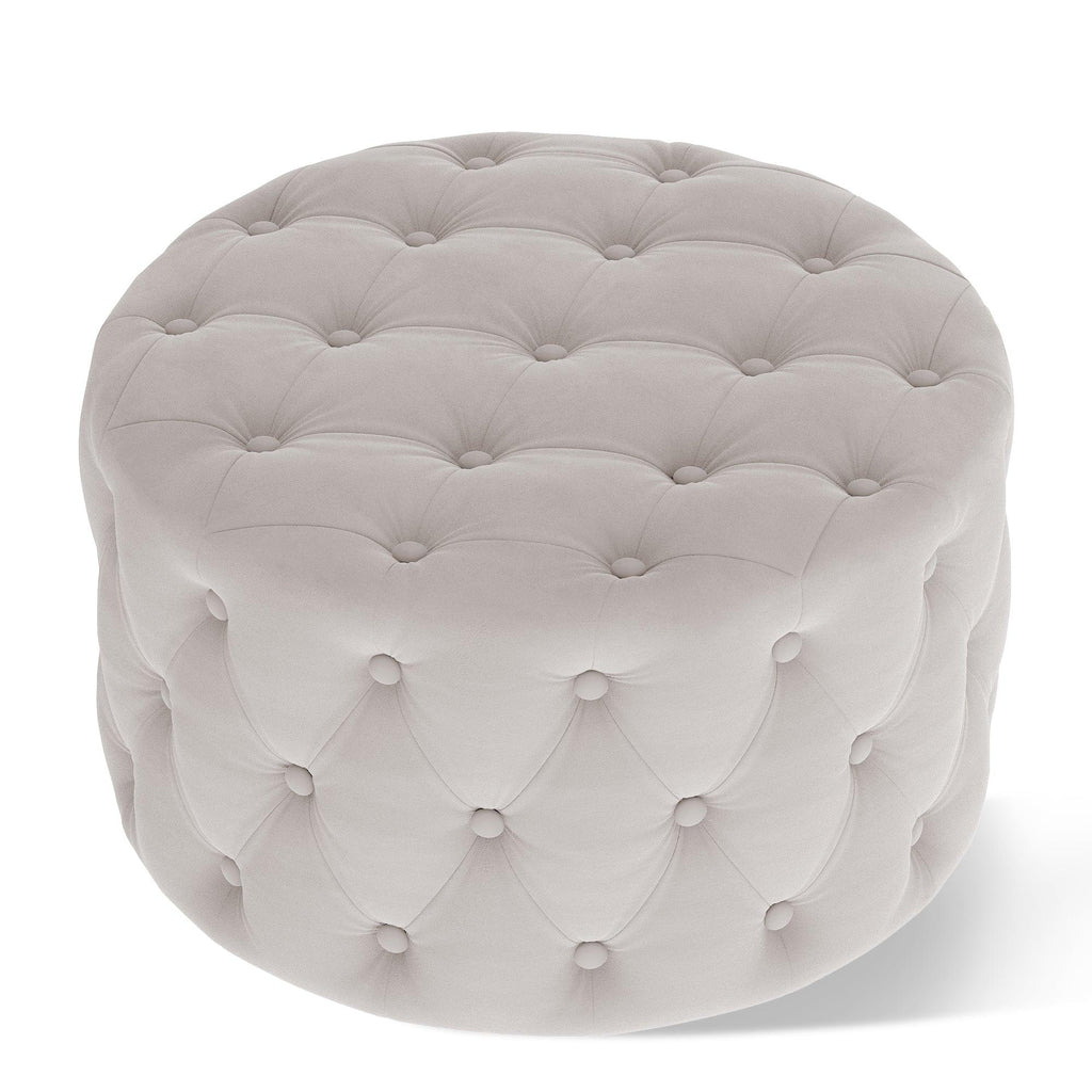 WIIS' IDEA™ Classic Button Tufted Velvet Round Ottoman - Beige