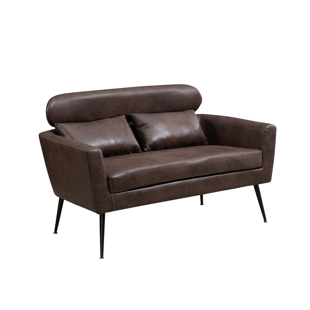 WIIS' IDEA™ Classical Small Loveseat Sofa Couch With 2 Throw Pillows Black Metal Legs - Dark Brown