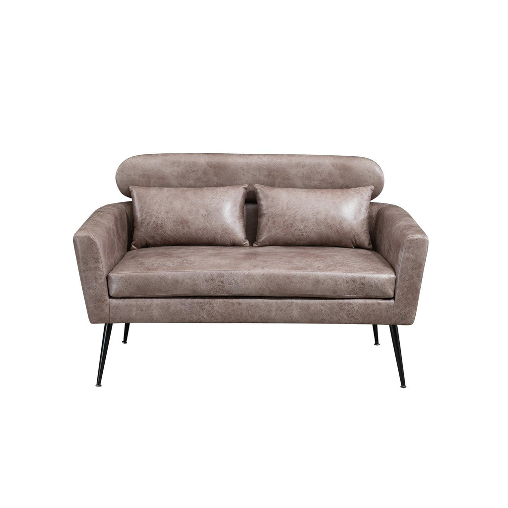 WIIS' IDEA™ Classical Small Loveseat Sofa Couch With 2 Throw Pillows Black Metal Legs - Light Grey