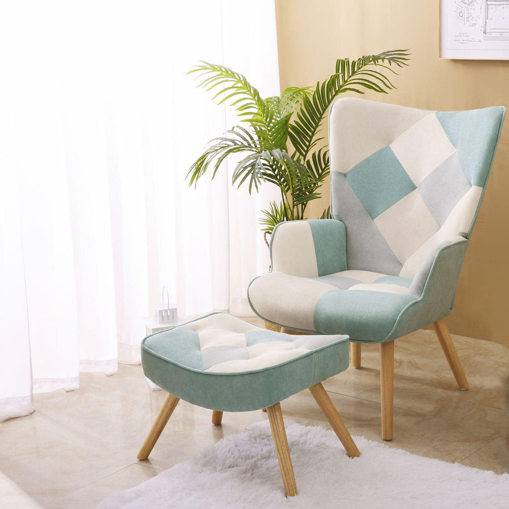 WIIS' IDEA™ Comfortable Side Armchair Sofa With Ottoman - Blue