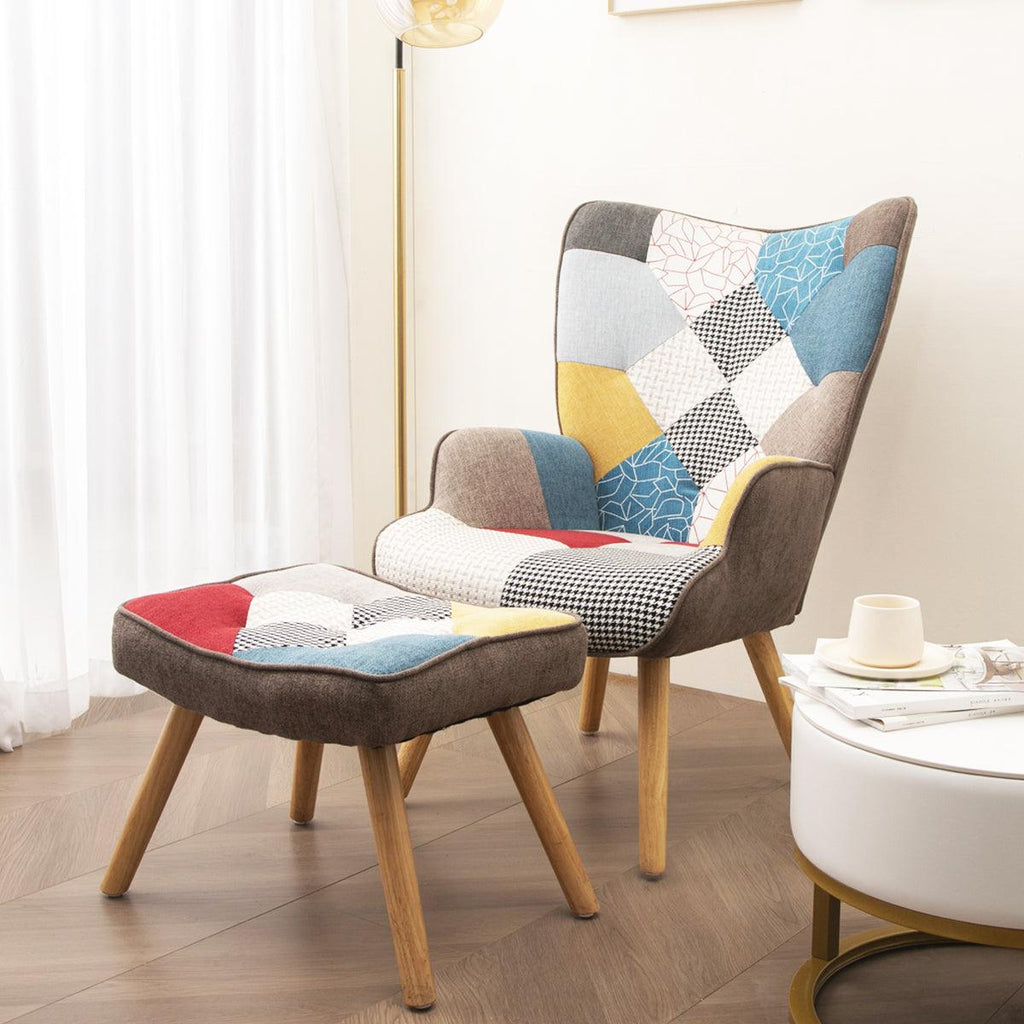 WIIS' IDEA™ Comfortable Side Armchair Sofa With Ottoman - Colorful