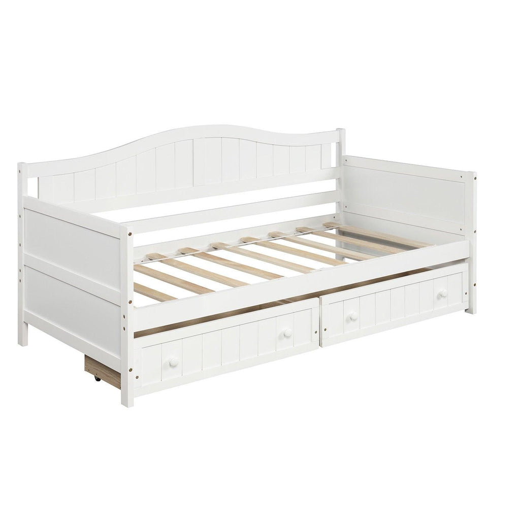 WIIS' IDEA™ Lovesteat Wooden Sofa Bed with 2 Drawers - White
