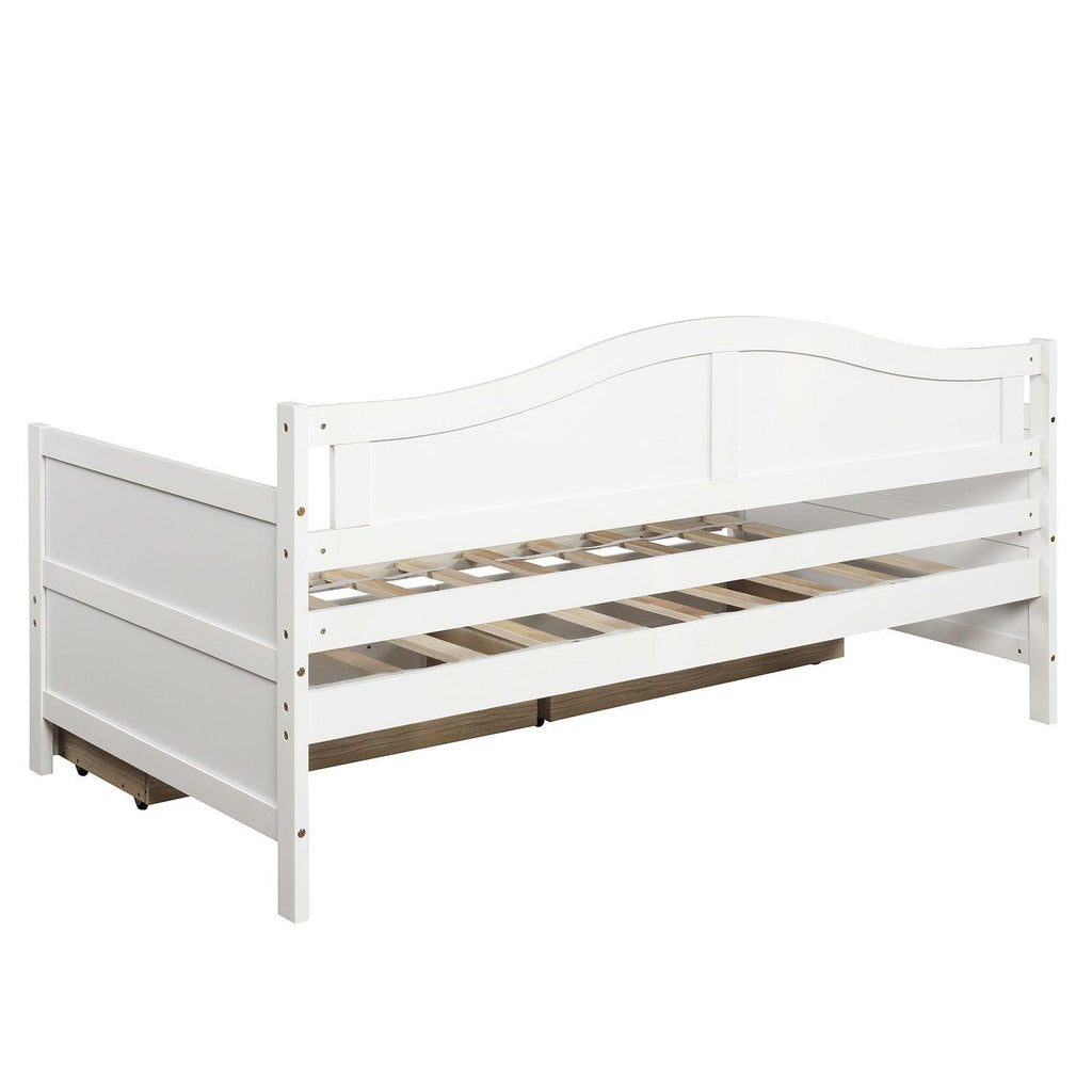 WIIS' IDEA™ Lovesteat Wooden Sofa Bed with 2 Drawers - White