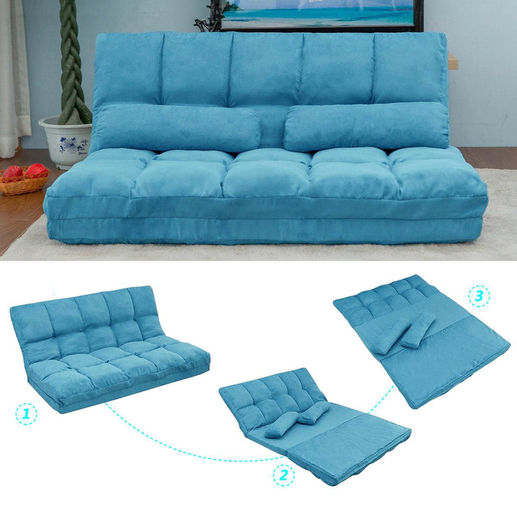 WIIS' IDEA™ Double Floor Chaise Lounge Sofa With Two Pillows - Blue