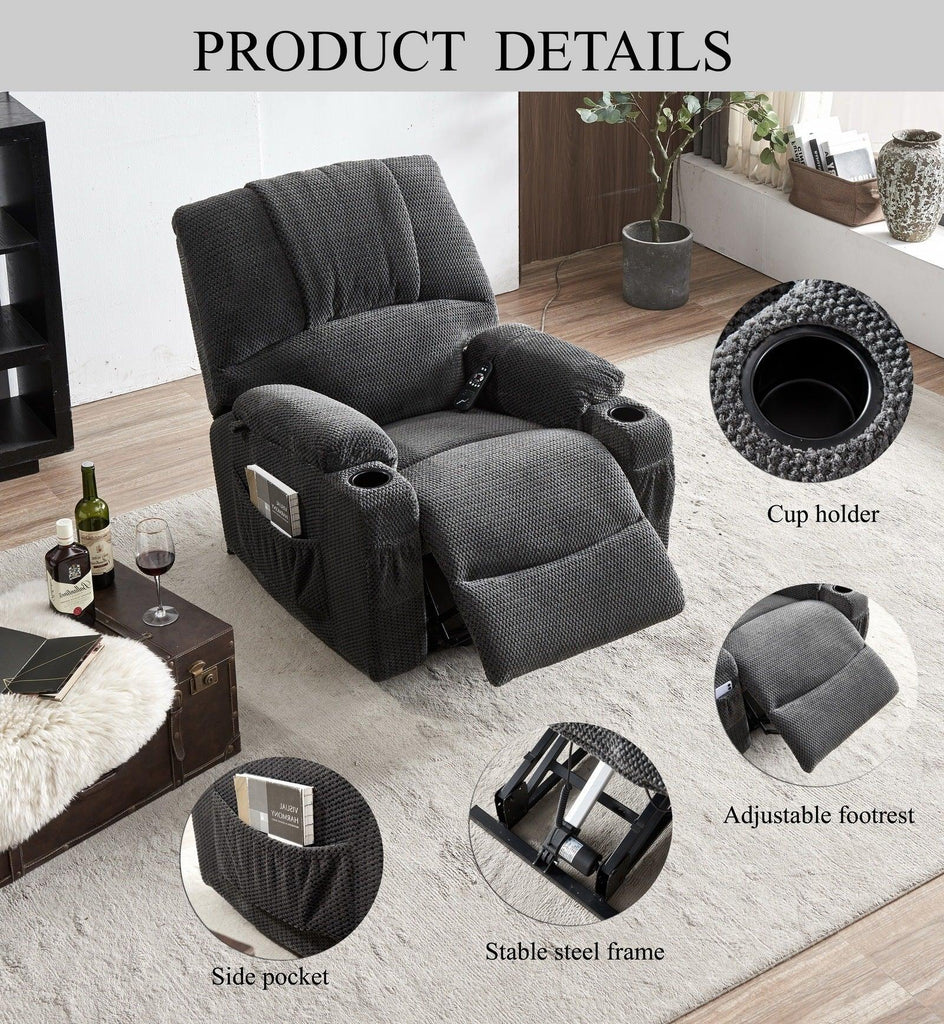 WIIS' IDEA™ Electric Power Lift Recliner Armchair Sofa With Vibration Massage And Lumber Heat - Grey