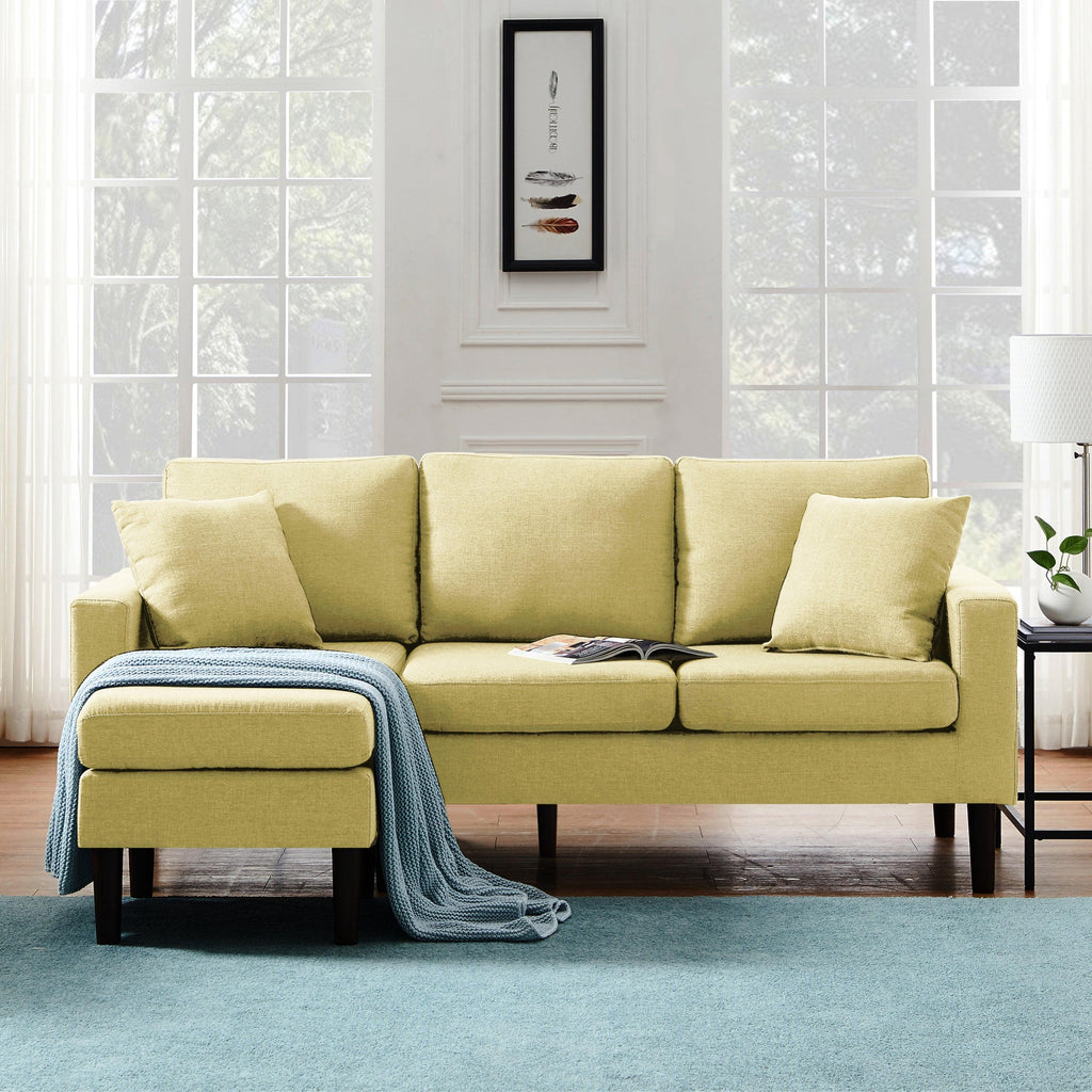 WIIS' IDEA™ Fabric Sectional Sofa With 2 Pillows And Removable Ottoman - Yellow