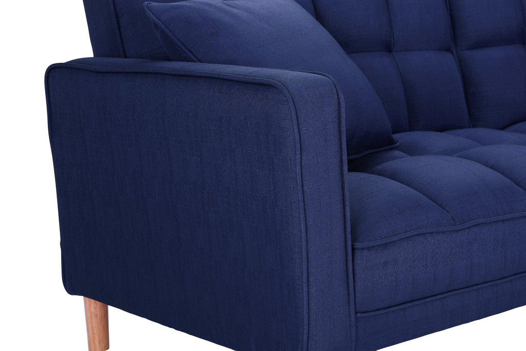 WIIS' IDEA™ Futon Fabric Loveseat Sleeper Sofa With 2 Pillows - Navy Blue