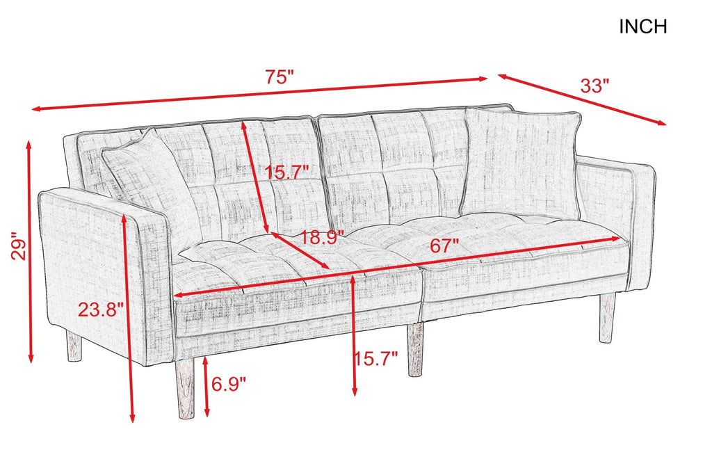 WIIS' IDEA™ Futon Fabric Sleeper Sofa With 2 Pillows - Yellow