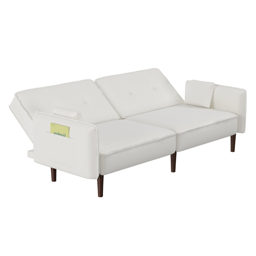 WIIS' IDEA™ Futon Fabric Sofa bed For Living Room with Solid Wood Leg - White