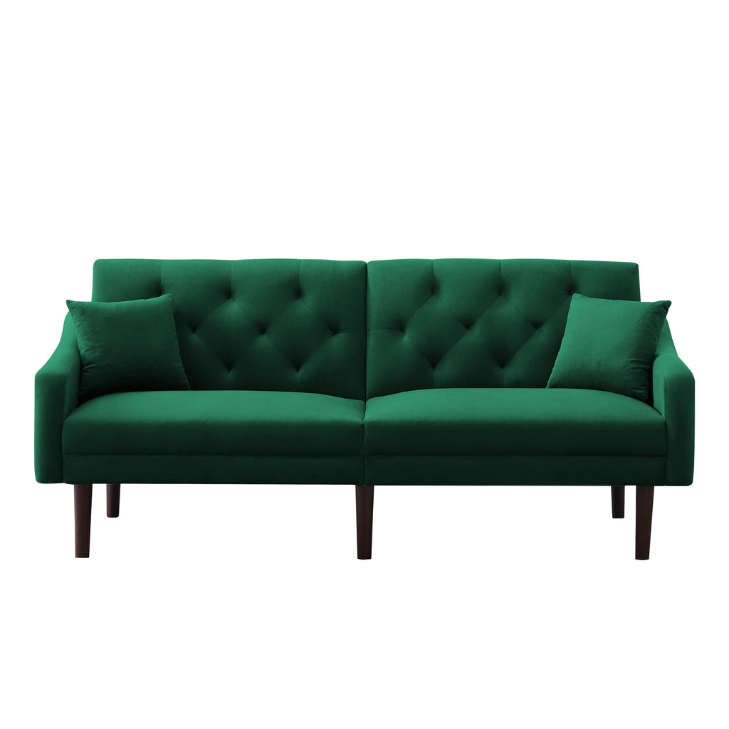 WIIS' IDEA™ Futon Velvet Loveseat Sleeper Sofa Bed With 2 Pillows - Green