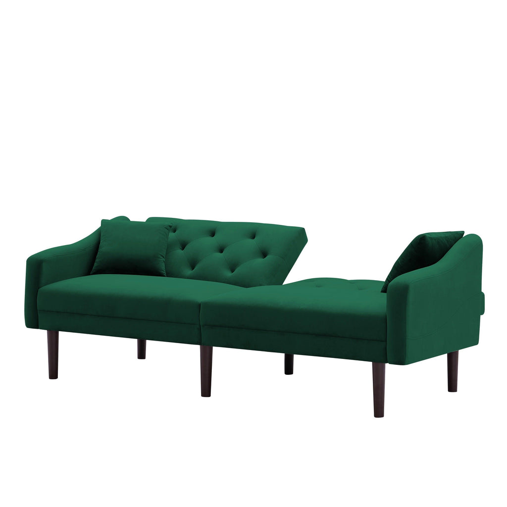 WIIS' IDEA™ Futon Velvet Loveseat Sleeper Sofa Bed With 2 Pillows - Green
