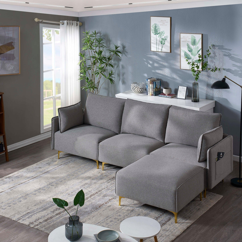 WIIS' IDEA™ L-Shaped  Fabric Sectional Sofa With USB - Grey