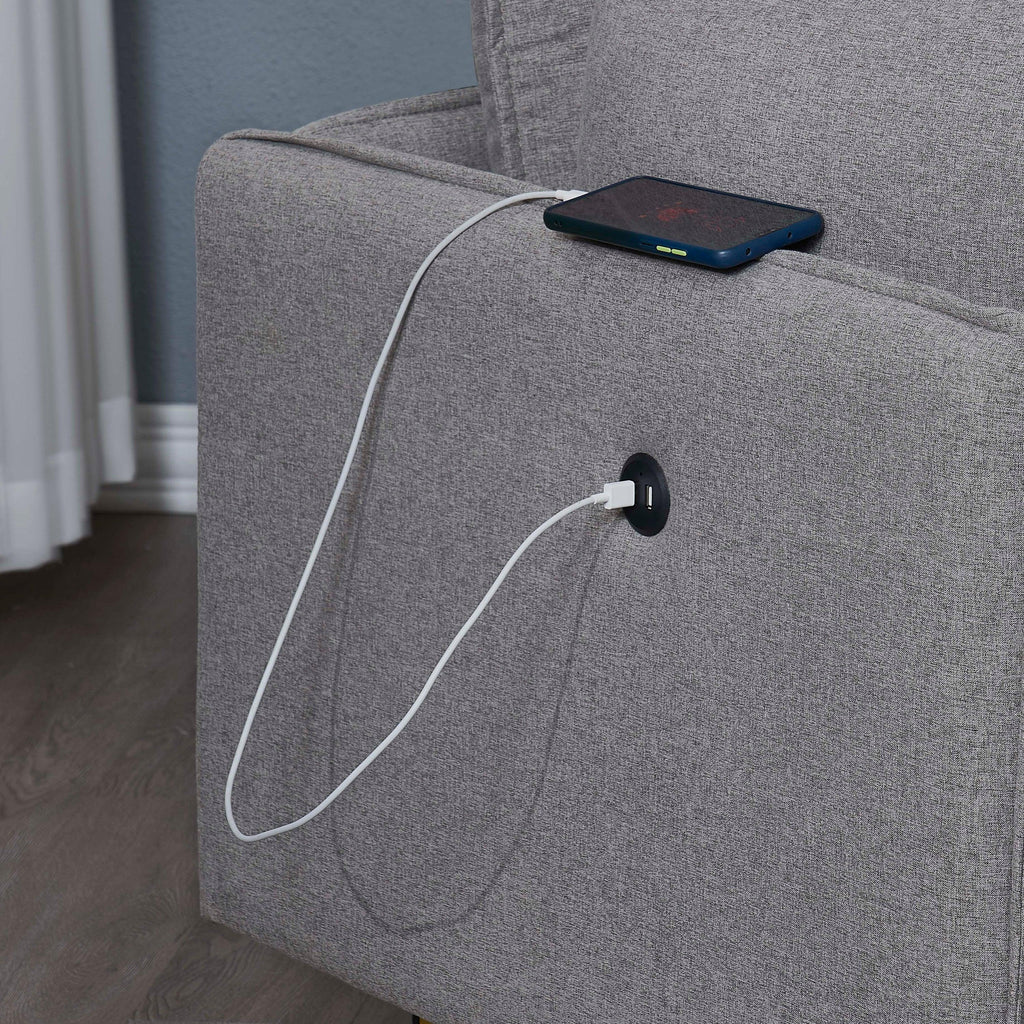 WIIS' IDEA™ L-Shaped  Fabric Sectional Sofa With USB - Grey