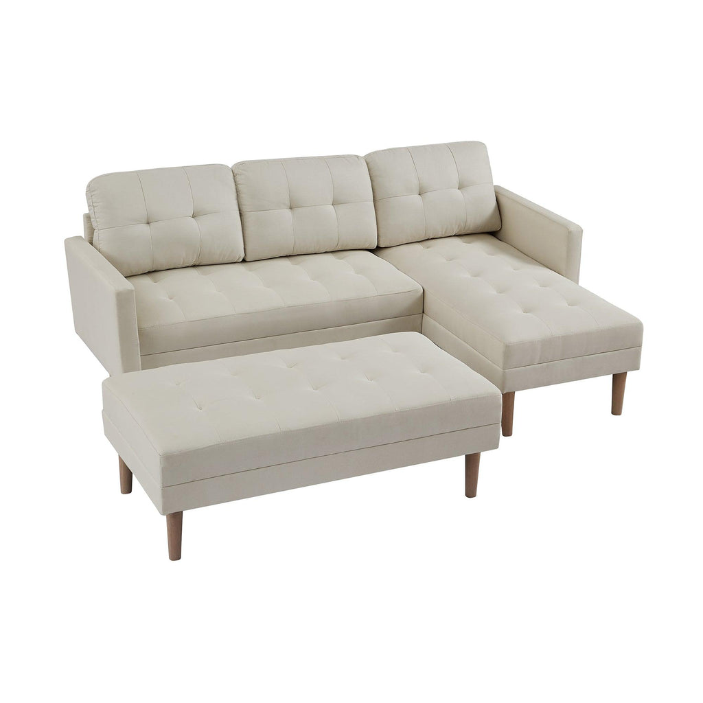 WIIS' IDEA™ L-shaped Sectional Sofa With Ottoman Bench -  Beige