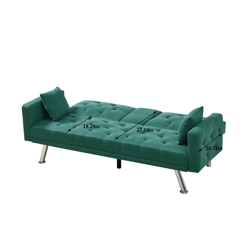 WIIS' IDEA™ Linen Sofa Bed With Square Armrests - Dark Green