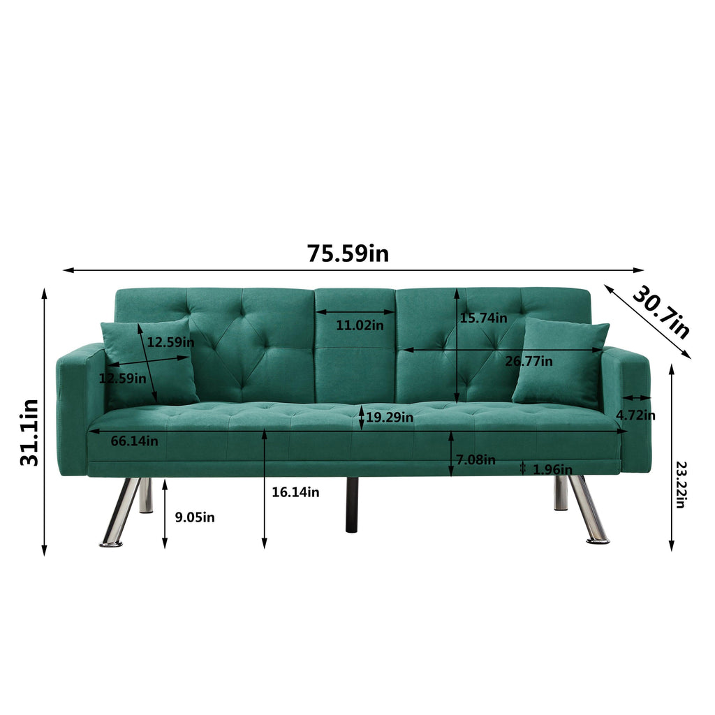 WIIS' IDEA™ Linen Sofa Bed With Square Armrests - Dark Green