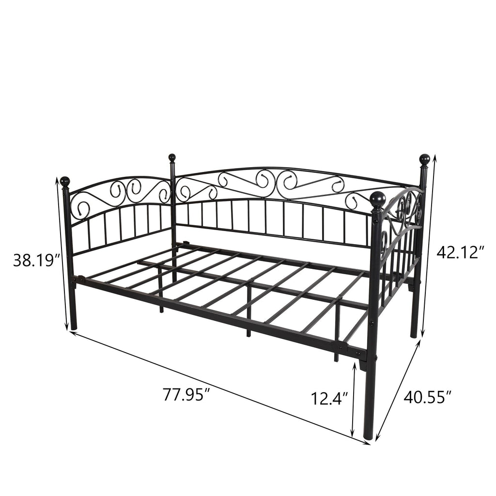 WIIS' IDEA™ Metal Frame Twin Daybed With Multifunctional Mattress And Headboard - Black