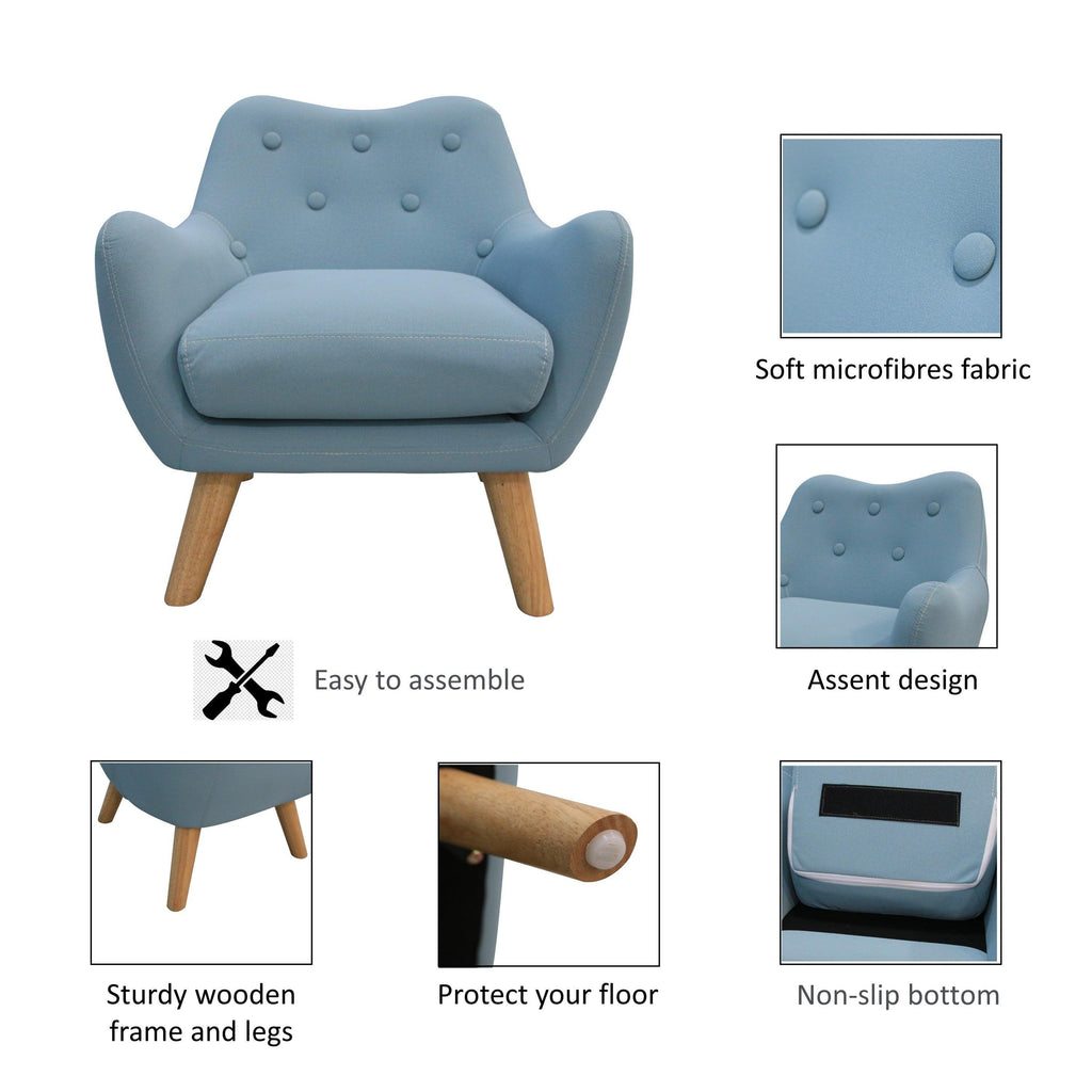 WIIS' IDEA™ Microfibres Fabric Kids Armchair Sofa With Wooden Legs - Blue