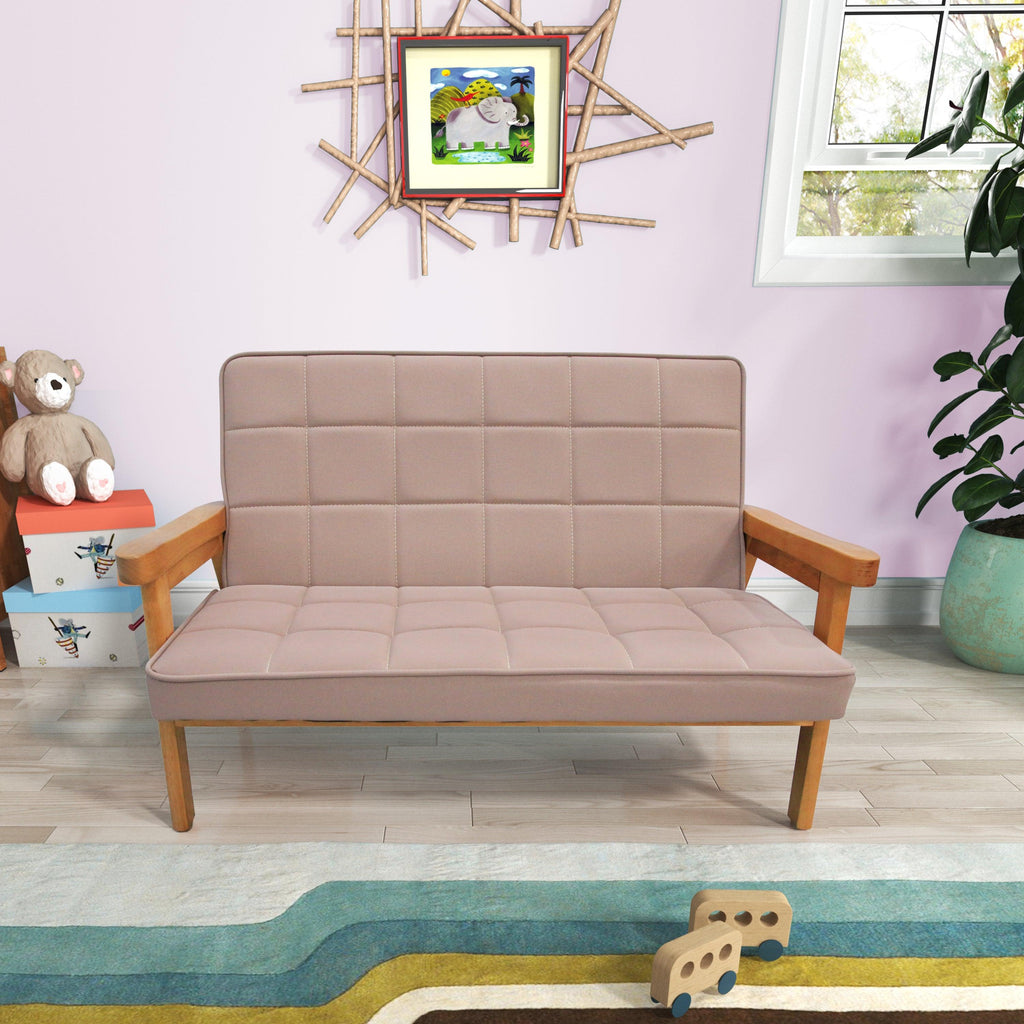 WIIS' IDEA™ Microfibres Fabric Upholstered Kids Armchair Sofa with Wooden Legs - Pink