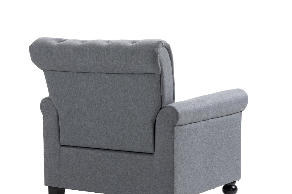 WIIS' IDEA™ Mid-Century Modern Linen Accent Armchair WithTufted Back And Wood Legs - Grey