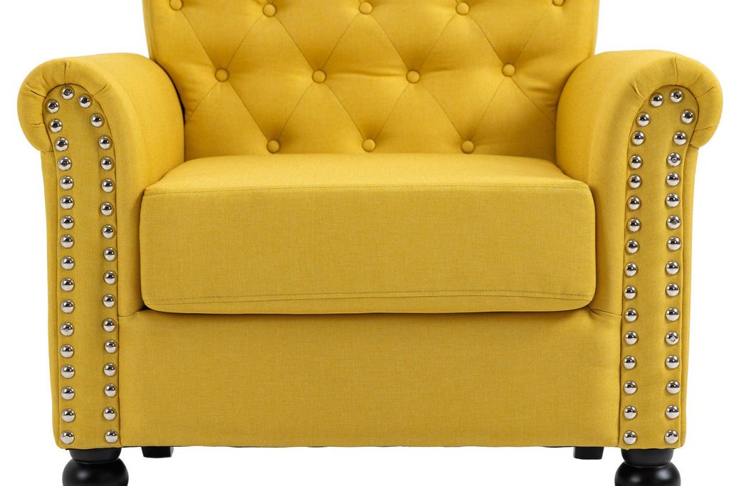 WIIS' IDEA™ Mid-Century Modern Linen Accent Armchair WithTufted Back And Wood Legs - Yellow