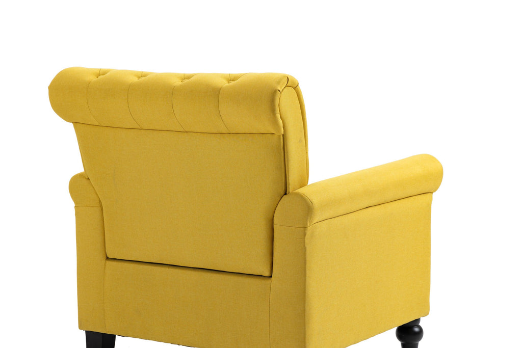 WIIS' IDEA™ Mid-Century Modern Linen Accent Armchair WithTufted Back And Wood Legs - Yellow