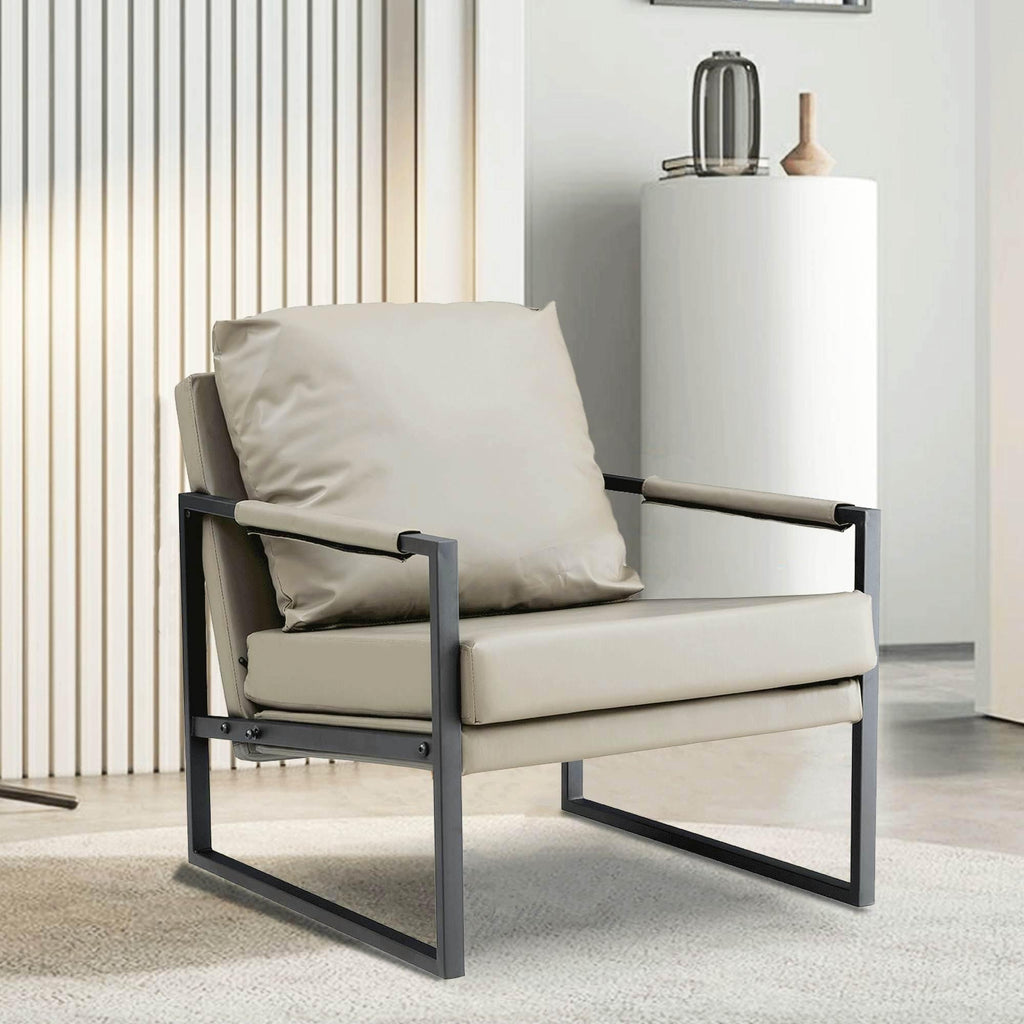 Mid Century Modern PU Leather  Armchair Sofa - Light Grey