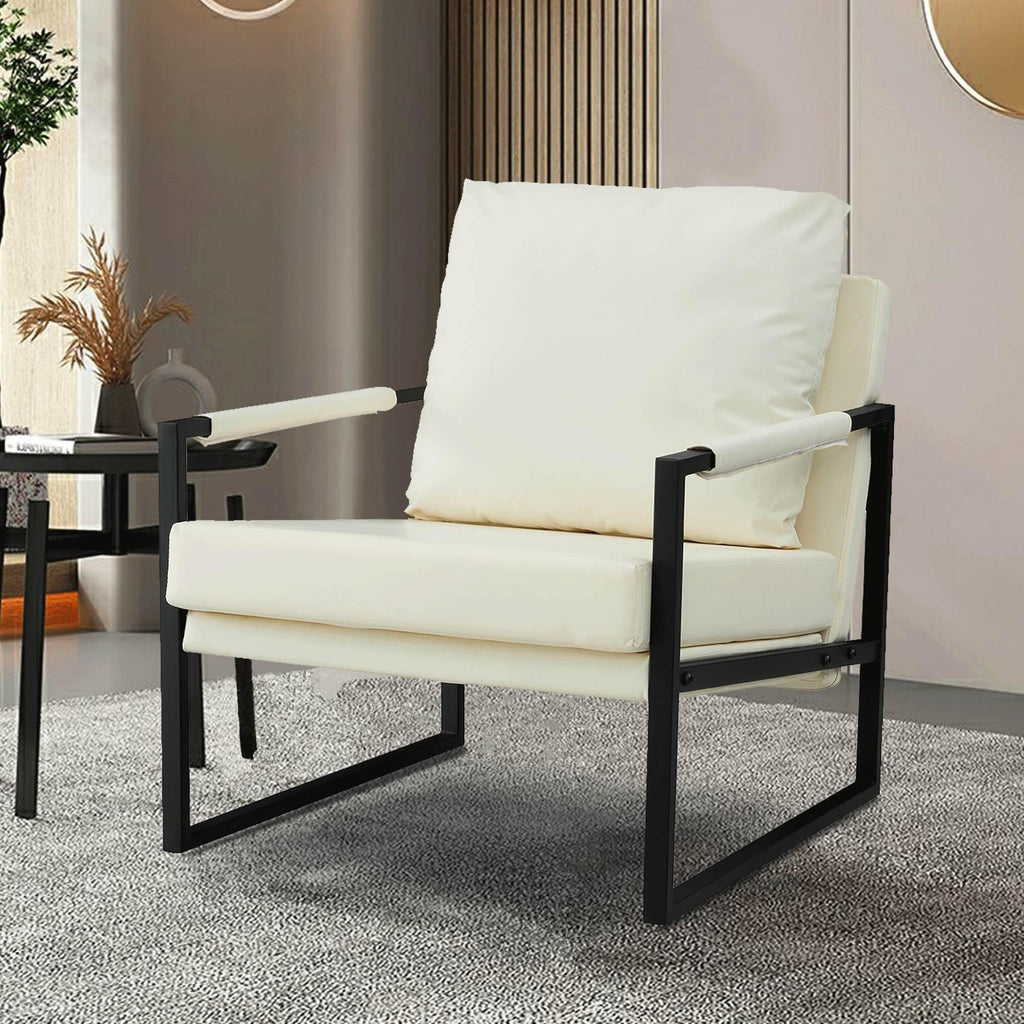 WIIS' IDEA™ Mid Century Modern PU Leather Armchair Sofa - White