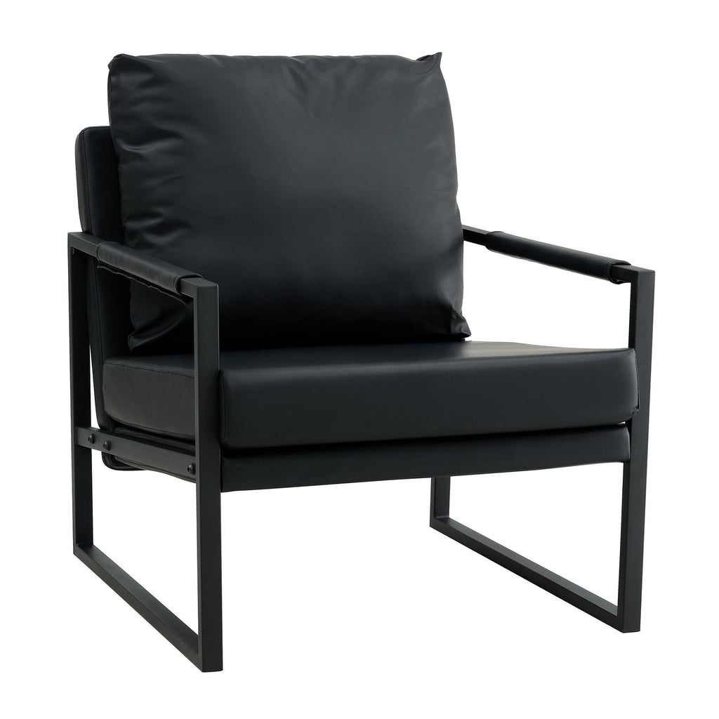 WIIS' IDEA™ Mid Century Modern PU Leather Armchair Sofa With Metal Frame - Black
