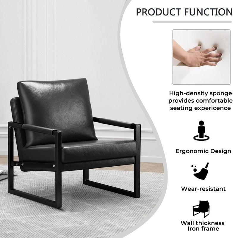 WIIS' IDEA™ Mid Century Modern PU Leather Armchair Sofa With Metal Frame - Black