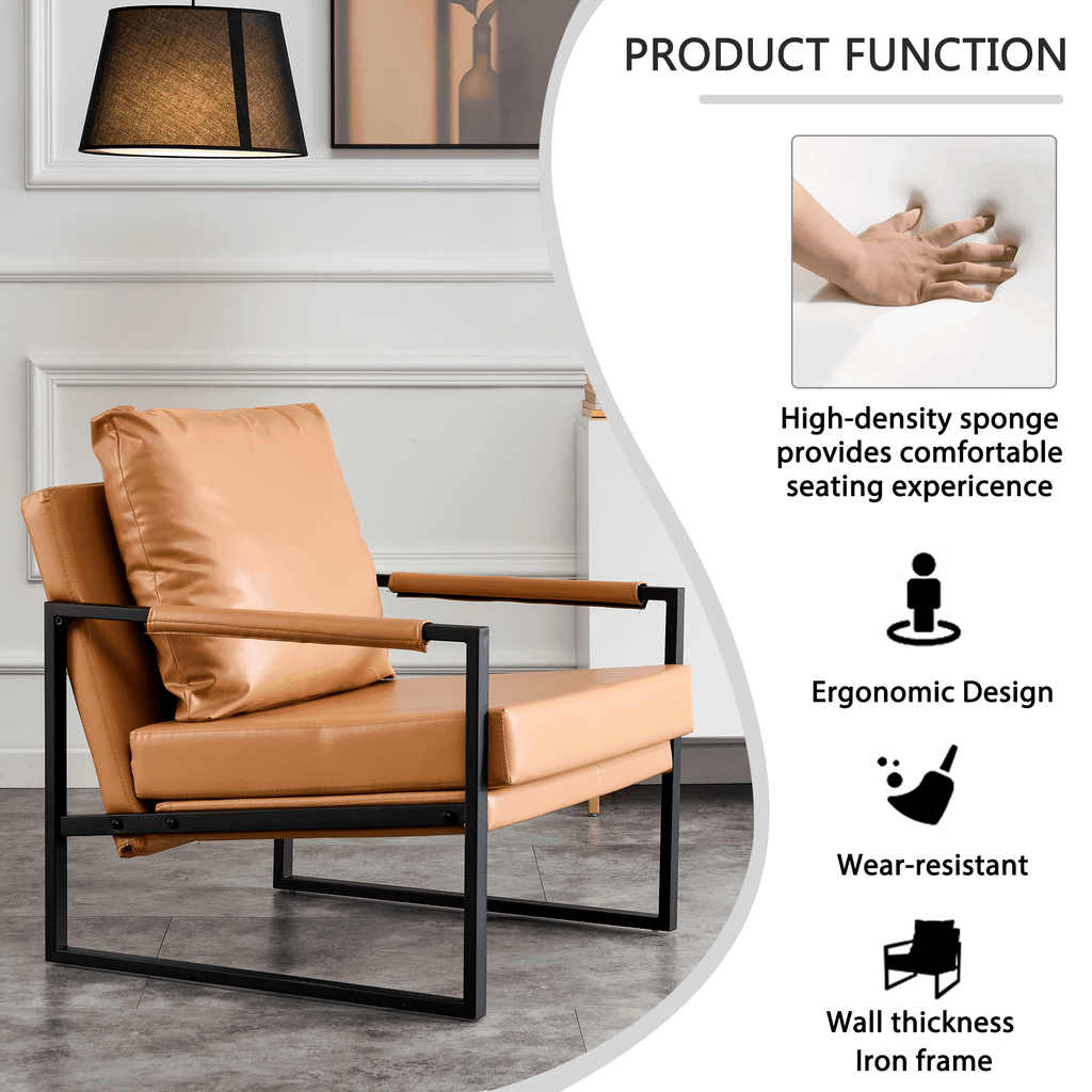 WIIS' IDEA™ Mid Century Modern PU Leather Armchair Sofa With Metal Frame - Brown