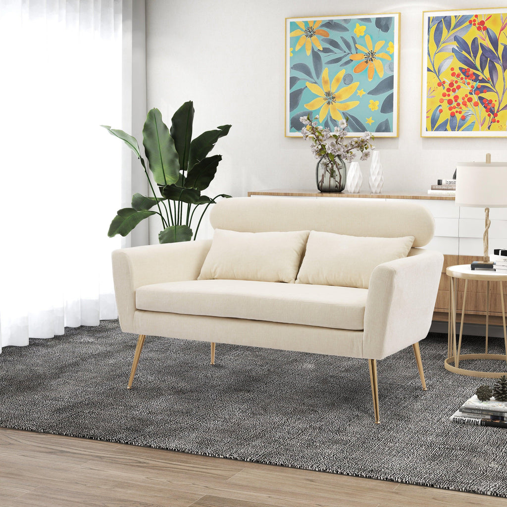 WIIS' IDEA™ Modern Chenille Loveseat Sofa With Gold Metal Legs - Beige