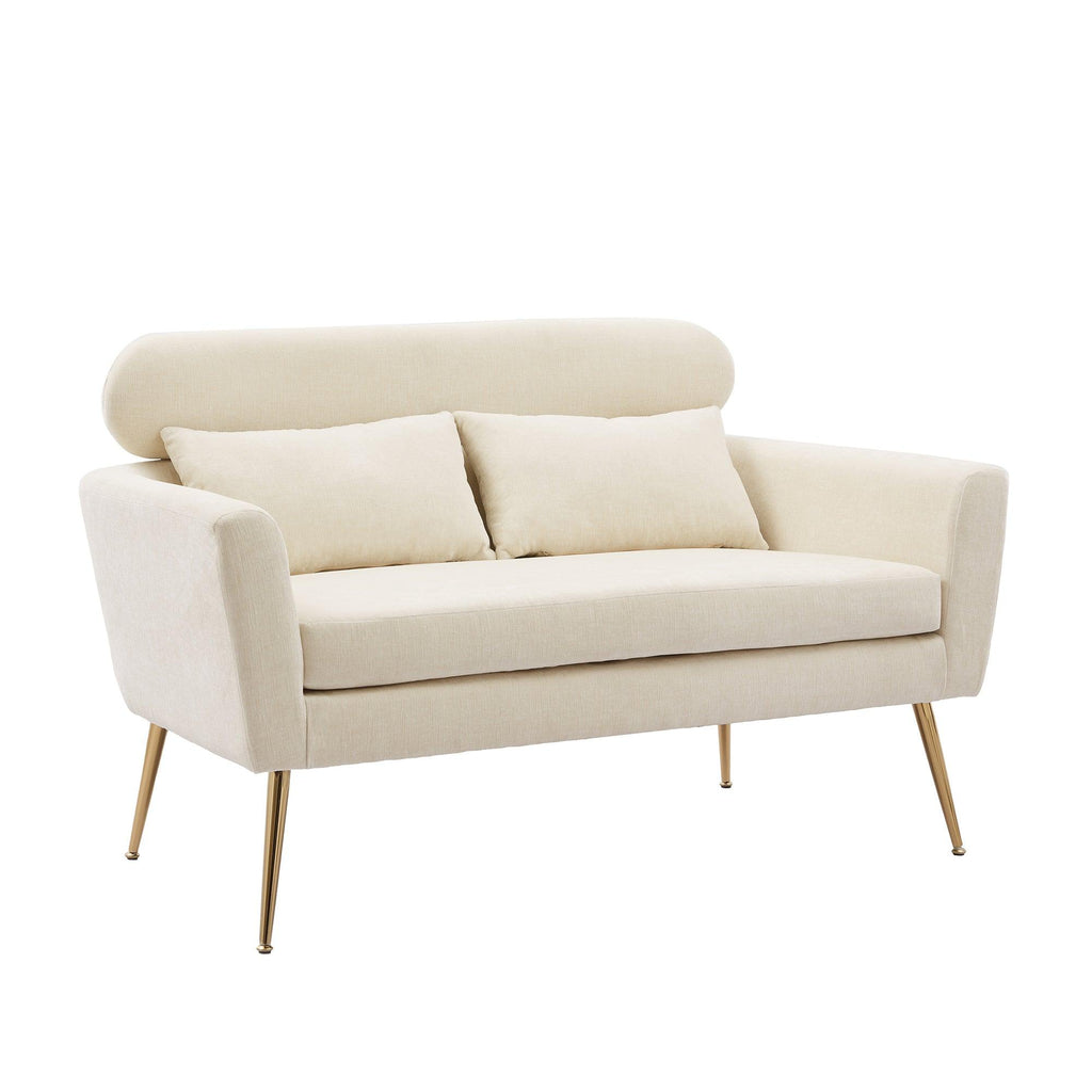 WIIS' IDEA™ Modern Chenille Loveseat Sofa With Gold Metal Legs - Beige