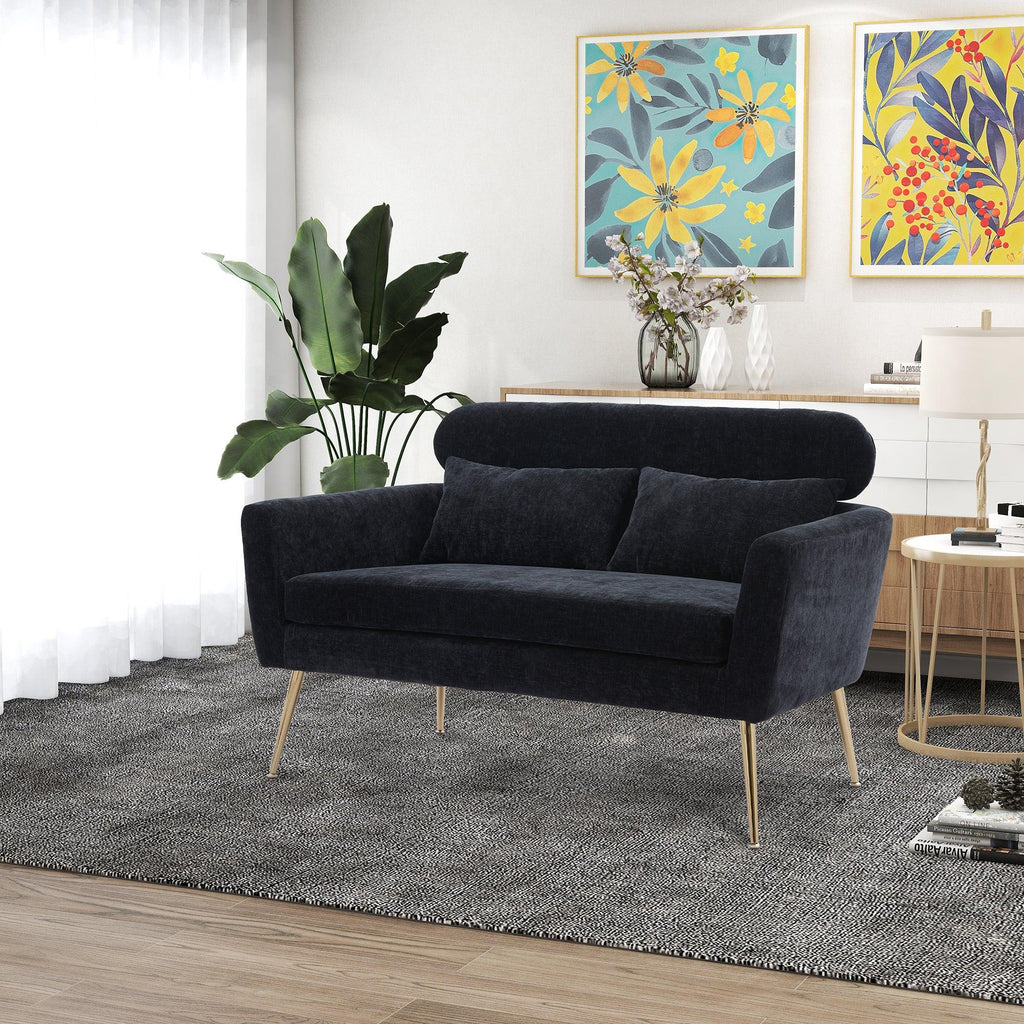 WIIS' IDEA™ Modern Chenille Loveseat Sofa With Gold Metal Legs - Black