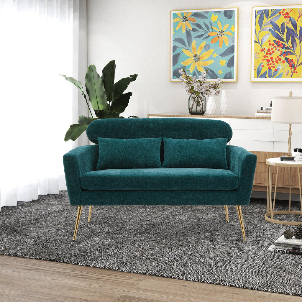 WIIS' IDEA™ Modern Chenille Loveseat Sofa With Gold Metal Legs - Peacock Blue